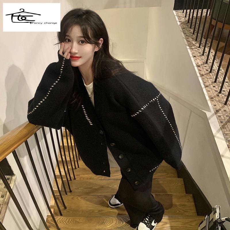 Hàng Có Sẵn Bán Chạy~Áo Khoác Cardigan Dệt Kim Dáng Rộng Phong Cách Mùa Thu Kiểu Mới Thời Trang Dành Cho Bạn Nữ 2022