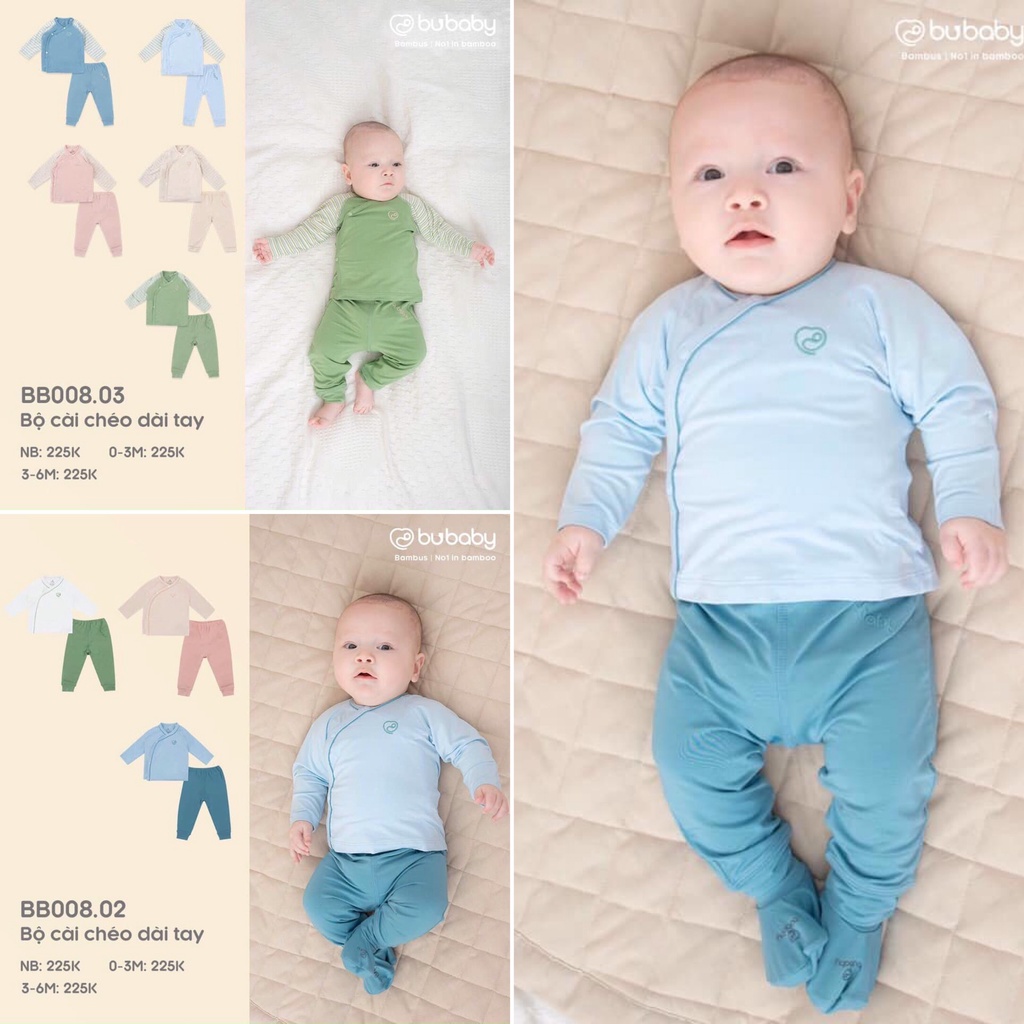 [CHÍNH HÃNG] Bộ dài tay cài chéo Bambus Signature BBB110808 sơ sinh Bu