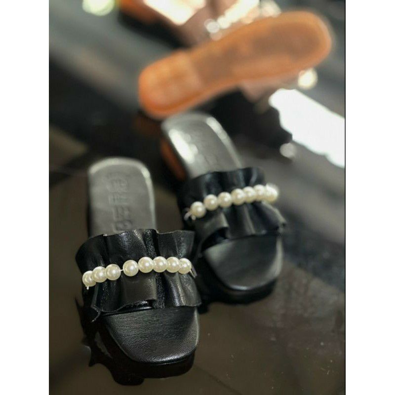 Dép lê da cho bé , dép ngọc nhún bèo dễ thương thời trang  cho bé gái