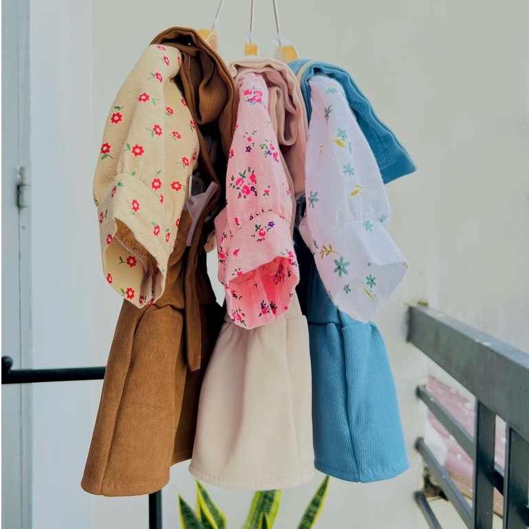 Set áo thô váy yếm thủy thủ nhung tăm kèm turban bé gái 1 2 3 4 tuổi MINTSCLOSET Mint's Closet - GS1042