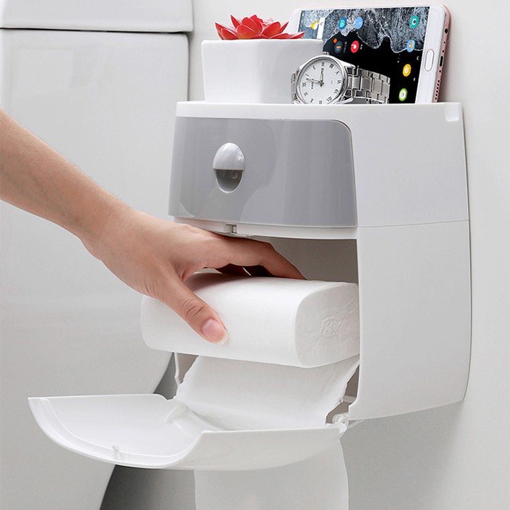 Hộp đựng giấy vệ sinh ecoco treo tường phòng tắm thông minh 2 tầng tiện dụng - freeship 50k, đồ gia dụng -LJ-MART
