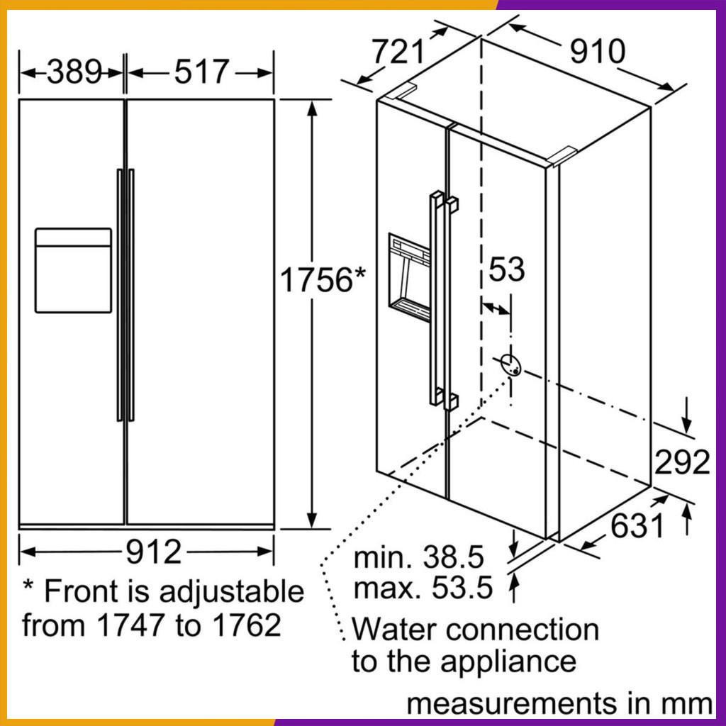 Tủ Lạnh Side By Side Bosch KAD92HI31 - Seri 8 TGB nhập khẩu nguyên chiếc ( CHÍNH HÃNG PHÂN PHỐI )