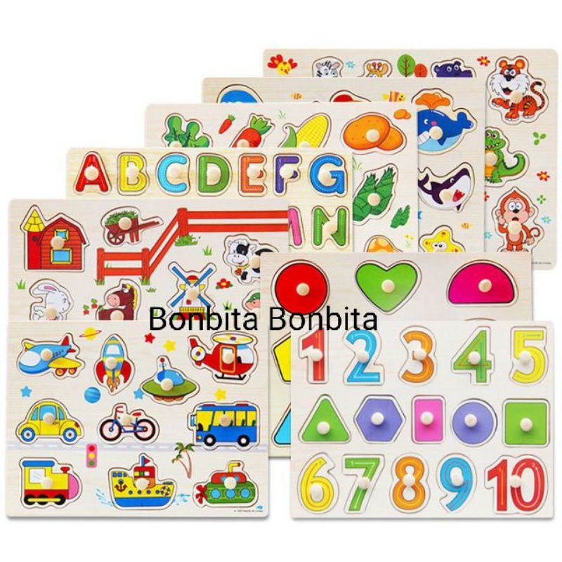 Đồ chơi bảng ghép hình núm gỗ Bảng gỗ có núm cho bé loại to đẹp 22×30cm nhiều chủ đề