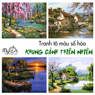 Tranh số hóa tự tô màu theo số Myart Tổng hợp tranh phong cảnh thiên nhiên núi rừng bình yên