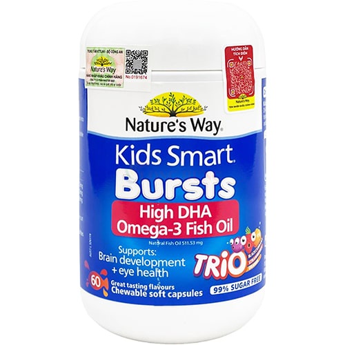 Kẹo dẻo Nature's Way Kids Smart Bursts High DHA Omega-3 Fish hỗ trợ phát triển não bộ