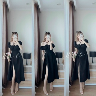 Đầm maxi dáng dài cổ yếm dây nhung lụa thanh lịch thời trang -Cun9095