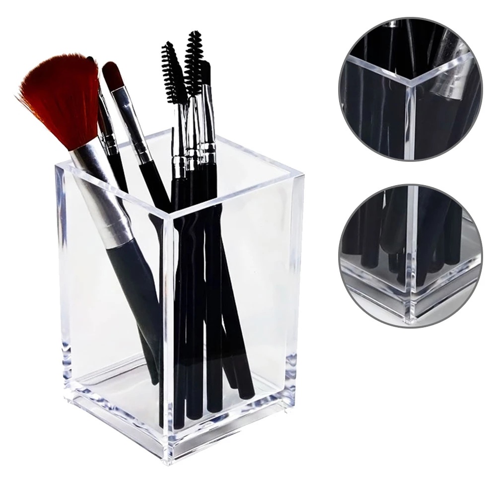 Ống Đựng Bút/Cọ Để Bàn Hình Vuông Bằng Acrylic Trong Suốt