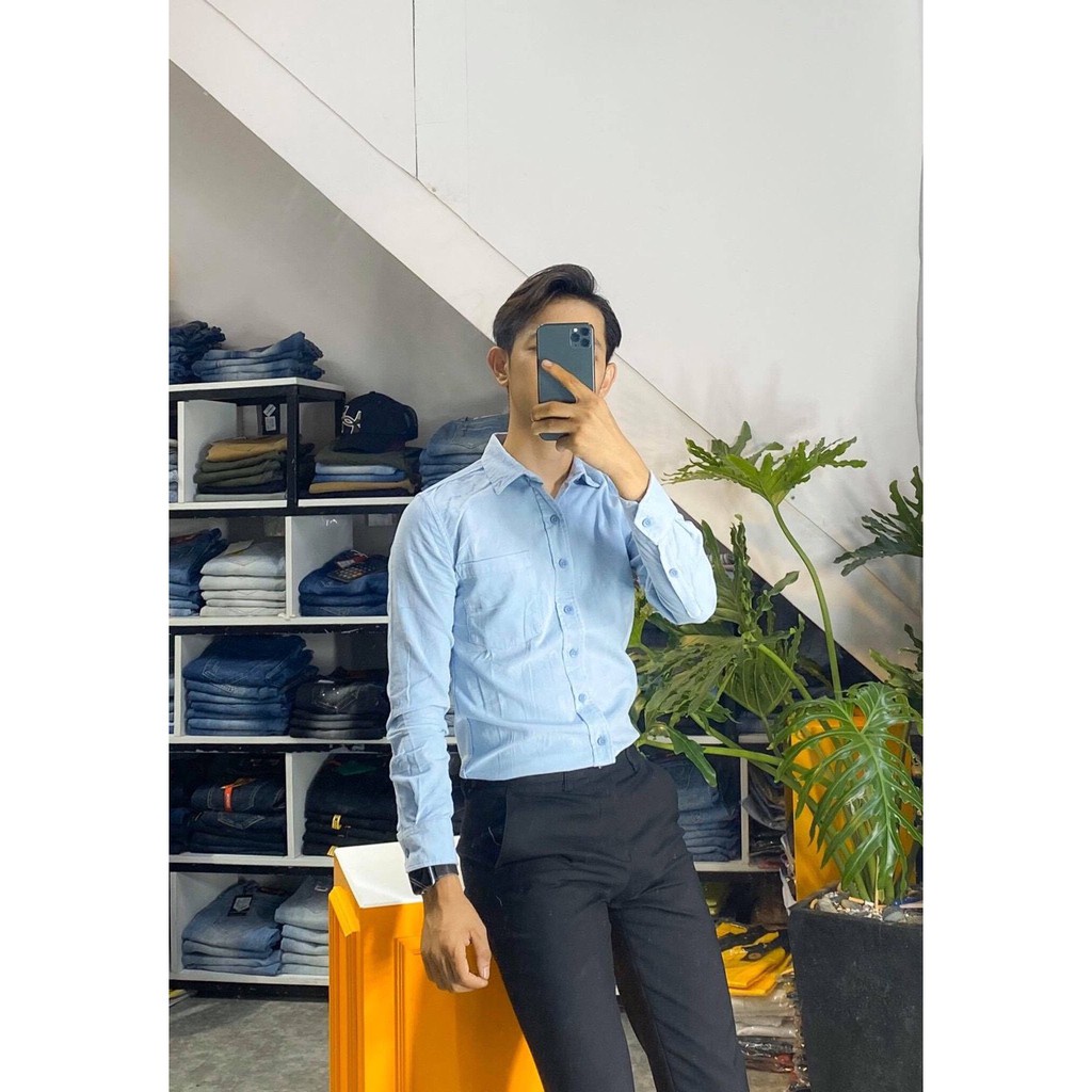 Áo Sơ Mi Nam Chất Denim Dày Dặn Form Chuẩn Ôm Sát Body Ôm Dáng Trẻ Trung Thanh Lịch