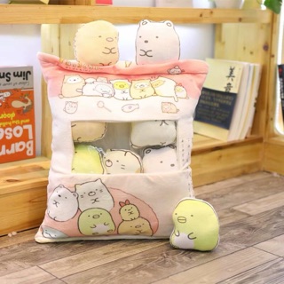 [Ảnh Thật Ở Cuối] Gối Hoạt Hình Có Túi Đựng Kèm Gấu Bông Nhỏ Xinh Xắn