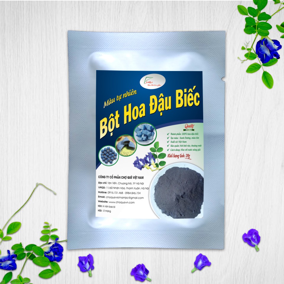 Bột Hoa Đậu Biếc 20gr Bột Tạo Màu Thực Phẩm Rau Củ Tự Nhiên Chợ Quê