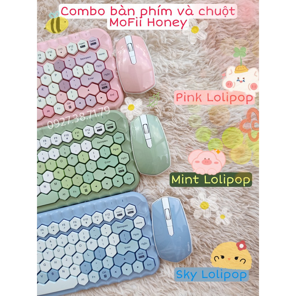 Bộ bàn phím giả cơ và chuột không dây MoFii Honey - Gõ cực êm không ồn - Tương thích máy tính bàn PC, Laptop, Tivi, iPad