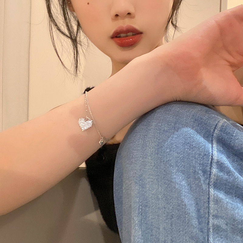 ✨✨Vòng Tay Mạ Bạc Hình Trái Tim Đôi Đính Đá Thời Trang Cho Nữ