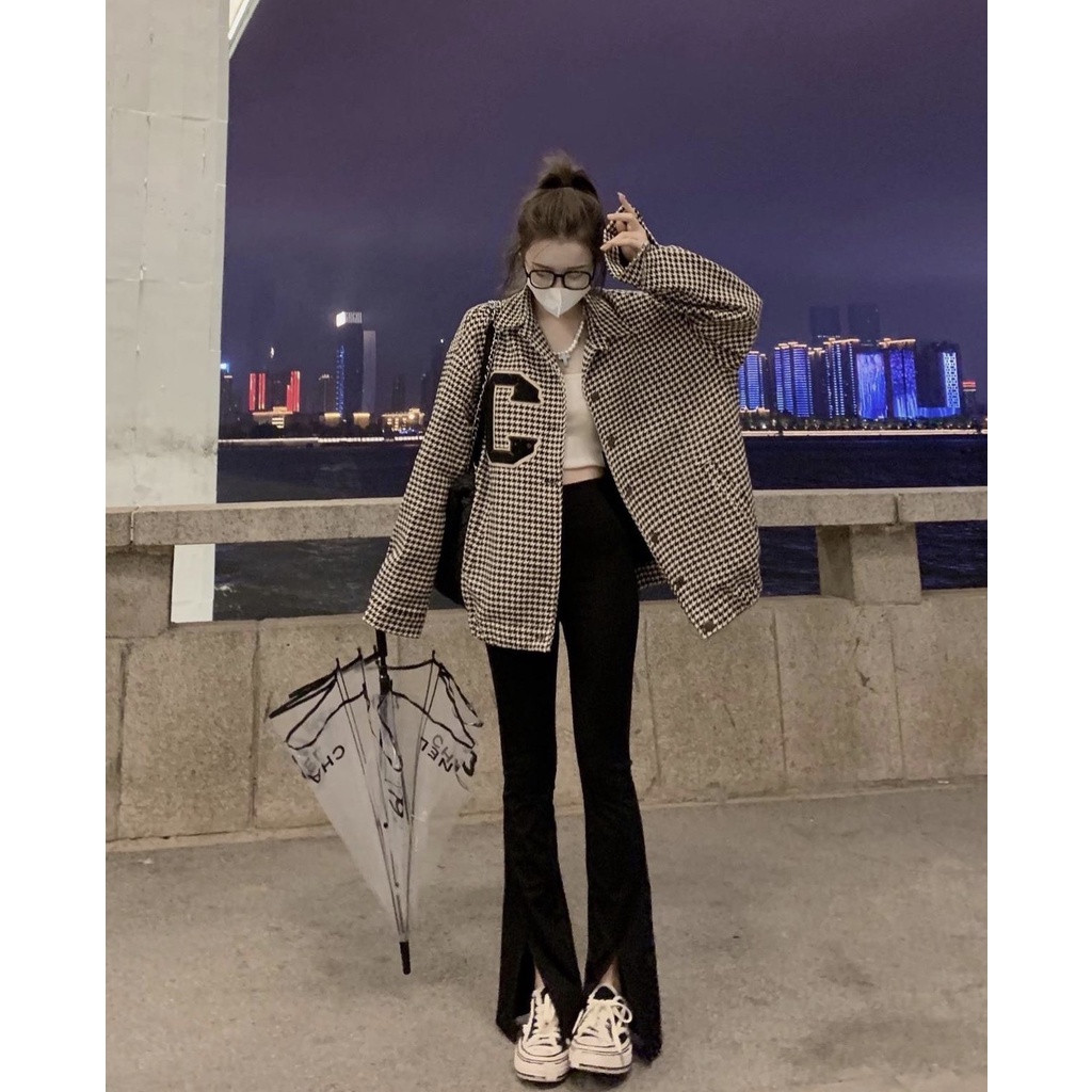 Áo Khoác 3D chữ C PEONYB Nữ [FREESHIP] 🌸 Jacket form rộng cổ bẻ, sweater họa tiết trắng đen cá tính Ulzzang 🌸 | BigBuy360 - bigbuy360.vn