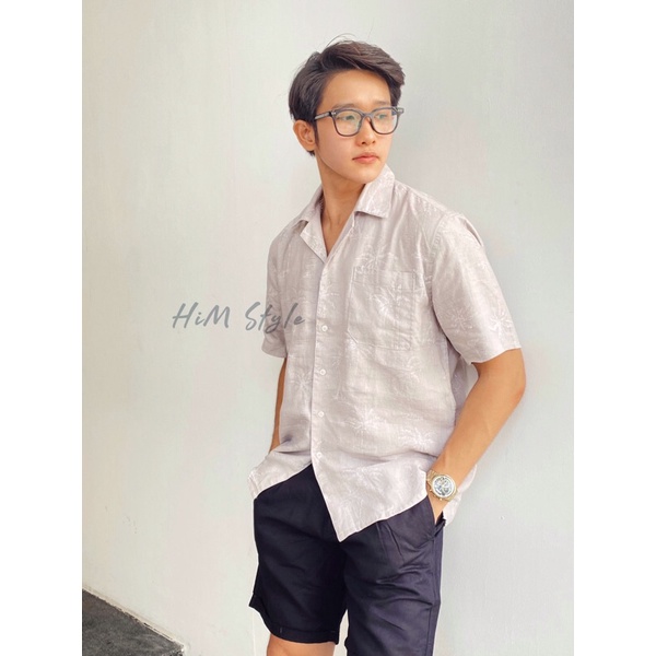 Áo Sơ Mi Nam Tay Ngắn Linen Tưng In Hoạ Tiết Cây Dừa