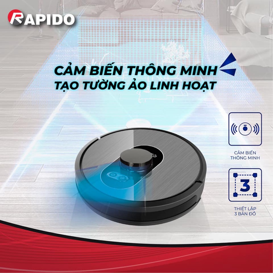 Robot Hút Bụi Lau Nhà Thông Minh Cảm Biến Độ Cao, Kết Nối Wifi Rapido R8S - TQ015 .