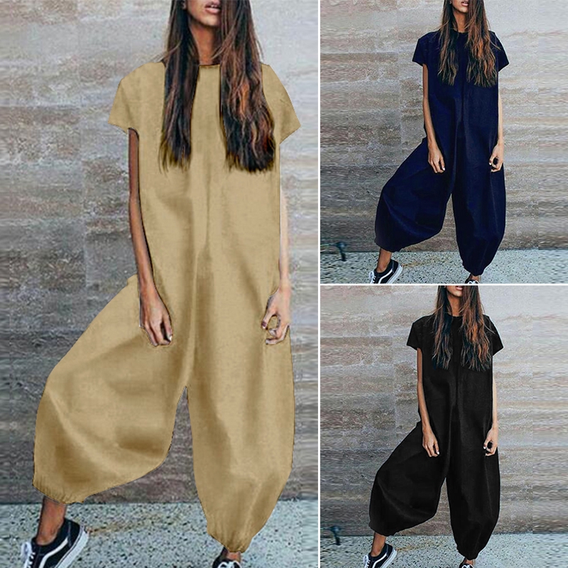 Jumpsuit tay ngắn dáng rộng ZANZEA có size lớn