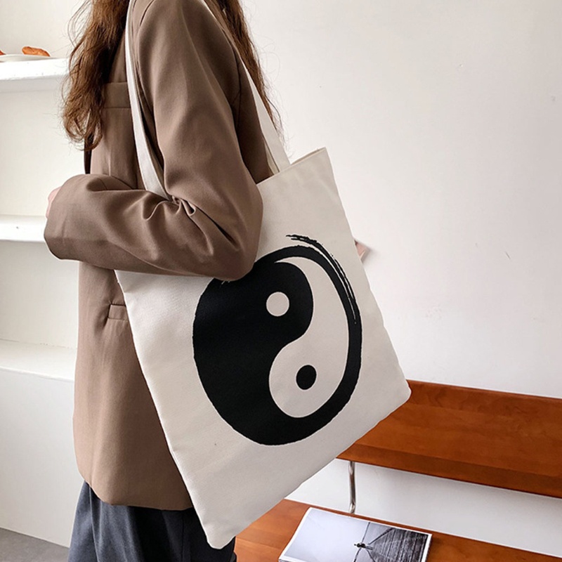 Túi Tote Đeo Vai / Xách Tay Bằng Vải Bạt In Họa Tiết Thái Cực Quyền Sức Chứa Lớn