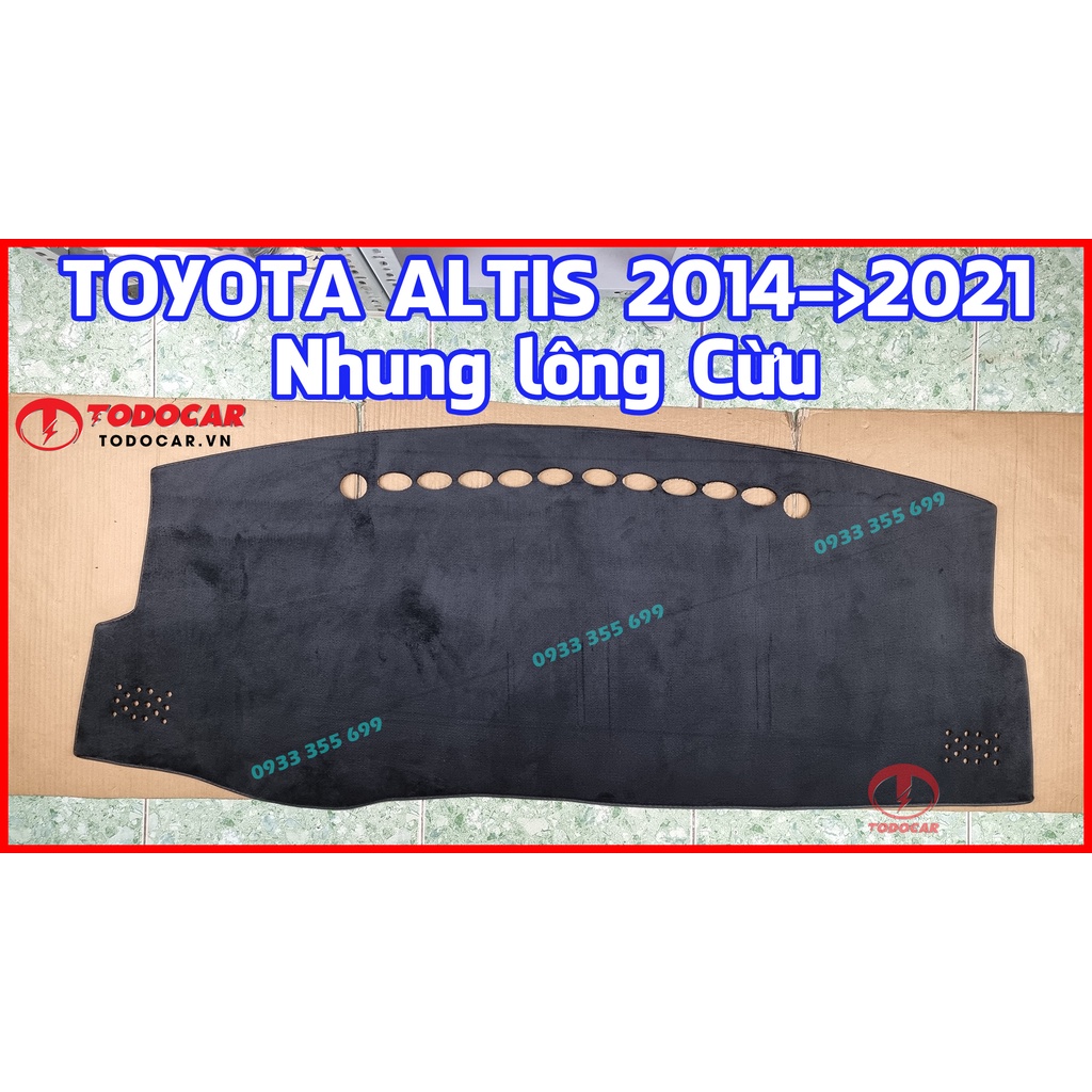 Thảm Taplo TOYOTA ALTIS bằng Nhung lông Cừu hoặc Da vân Carbon, Da vân Gỗ