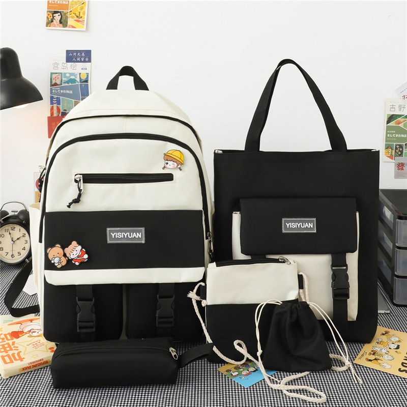 Ba lô học sinh IELGY cỡ lớn màu sắc tương phản phong cách harajuku