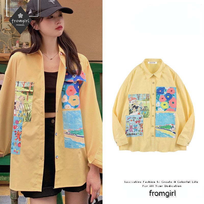 Áo Sơ Mi Tay Dài In Họa Tiết Tranh Sơn Dầu graffiti Thời Trang Mùa Hè Dành Cho Nữ