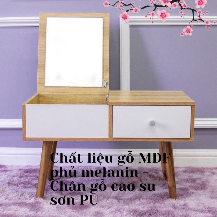 Bàn Trang Điểm Mini Ngồi Bệt - Kệ Trang Điểm Gương Gấp Gọn -Chất Liệu Gỗ MDF Chịu Lực Phủ Sơn Pu Cao Cấp -KT 60x35x75 cm