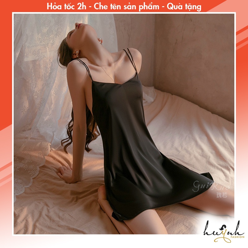Váy ngủ lụa hai dây trơn mặc nhà hở lưng cao cấp GUIRUO - N62