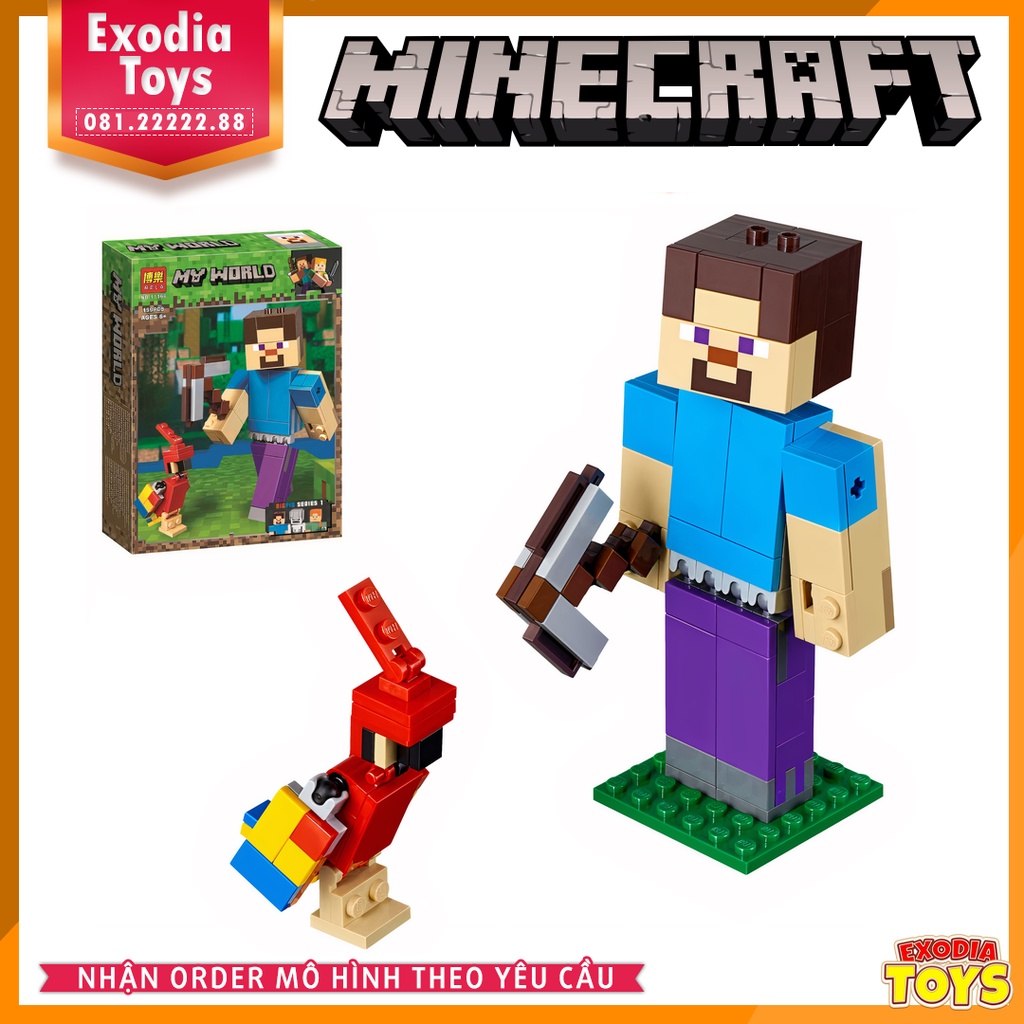 Xếp hình Minecraft Steve Khổng Lồ Và Vẹt - Đồ Chơi Lắp Ghép Sáng Tạo - BELA 11166 Lego Ideas 21148