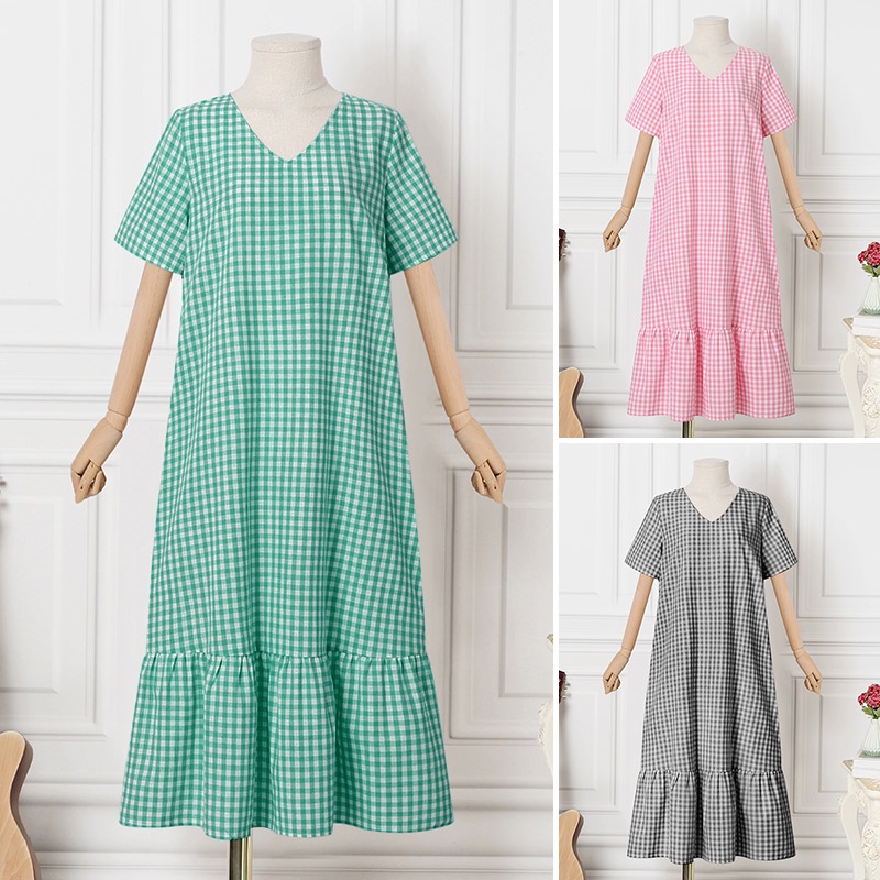 Đầm dáng rộng Zanzea tay ngắn cổ chữ v thời trang trẻ trung cho nữ