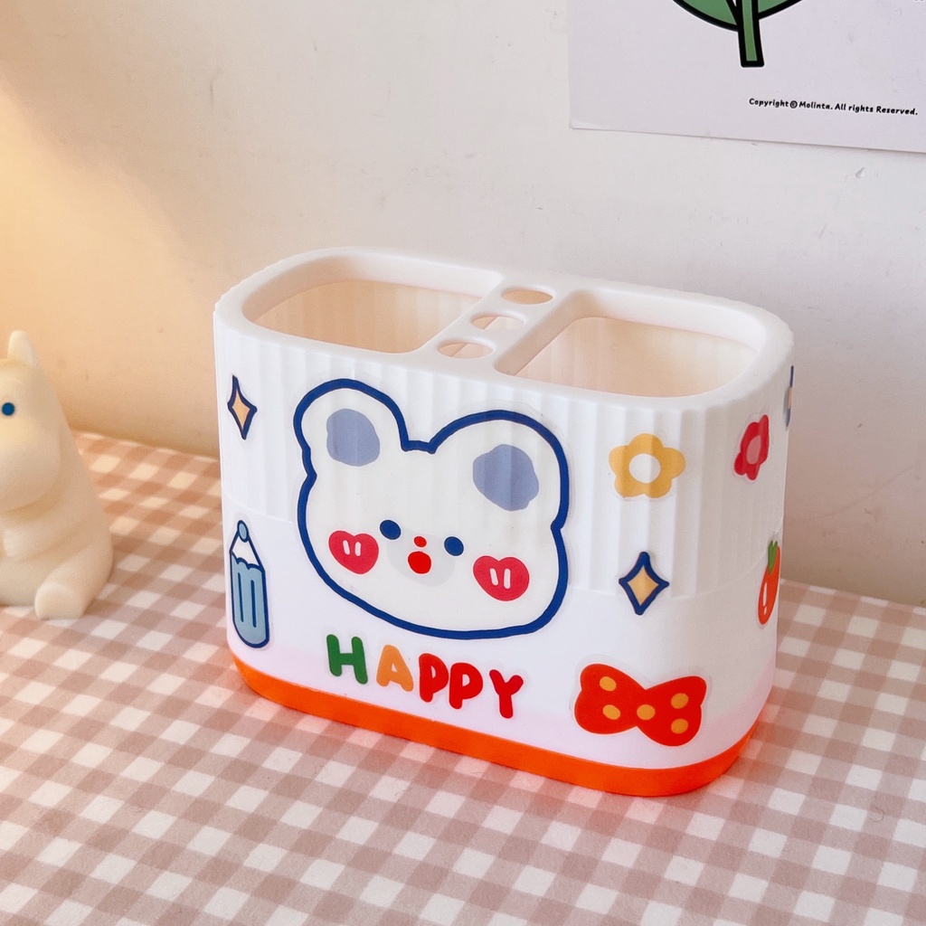 MVP2515 Hộp đựng bút hai ngăn để bàn họa tiết hoạt hình dễ thương kèm sticker