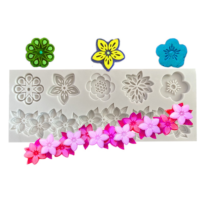 Khuôn Silicon Làm Kẹo Đường Trang Trí Bánh Kem Hình Hoa Dập Nổi