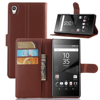 Bao da nắp gập có nam châm hít/ ngăn đựng thẻ cho Sony Xperia Z5 (5.2")