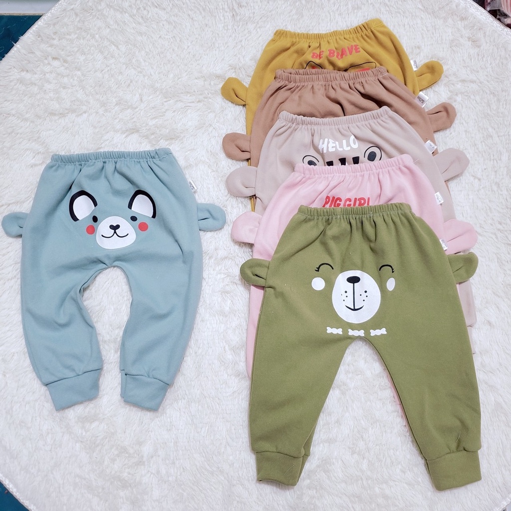 Quần dài vải nhung lông 2 mặt in mông mềm co giãn giữ ấm mùa đông cho bé (7-15kg)
