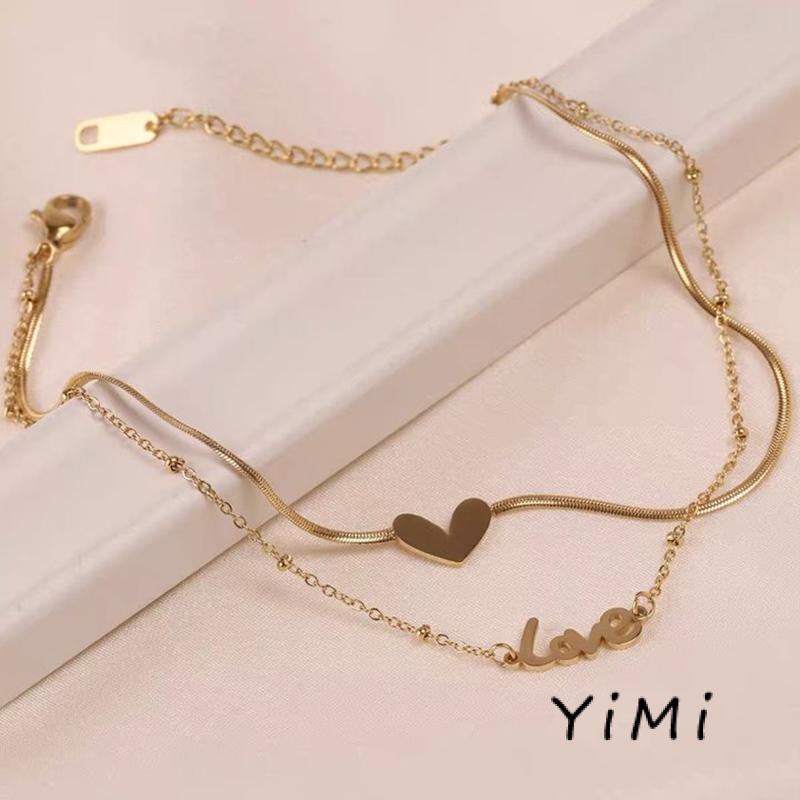 Lắc Chân Vàng Hai Lớp Hình Trái Tim Mới