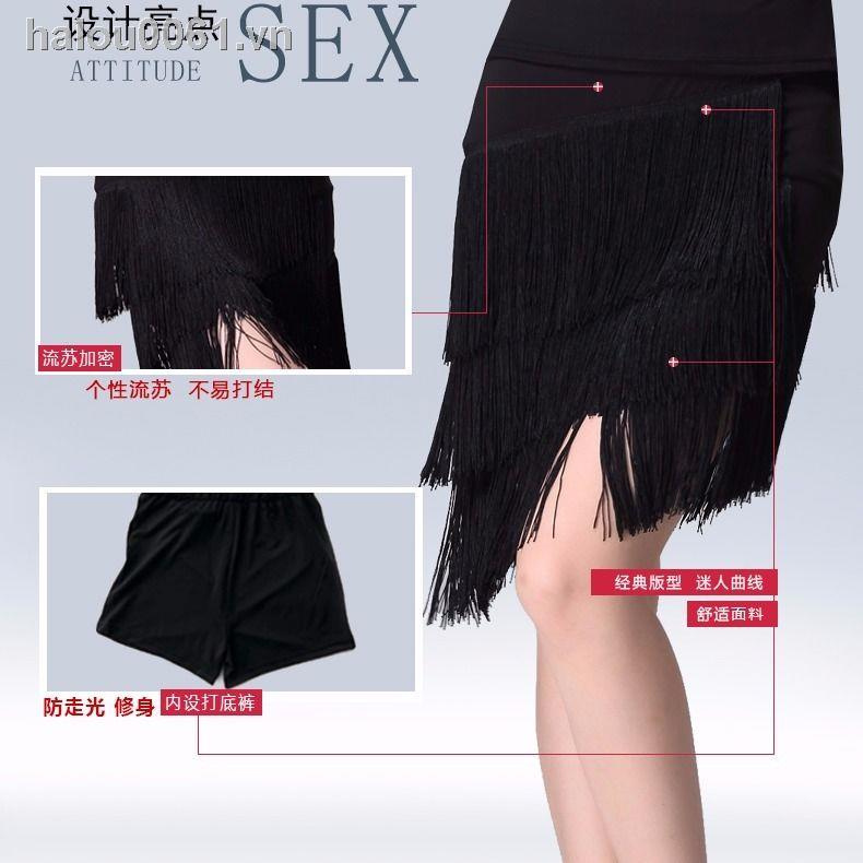 Chân váy khiêu vũ Latin dài trung bình phối tua rua thời trang cho nữ