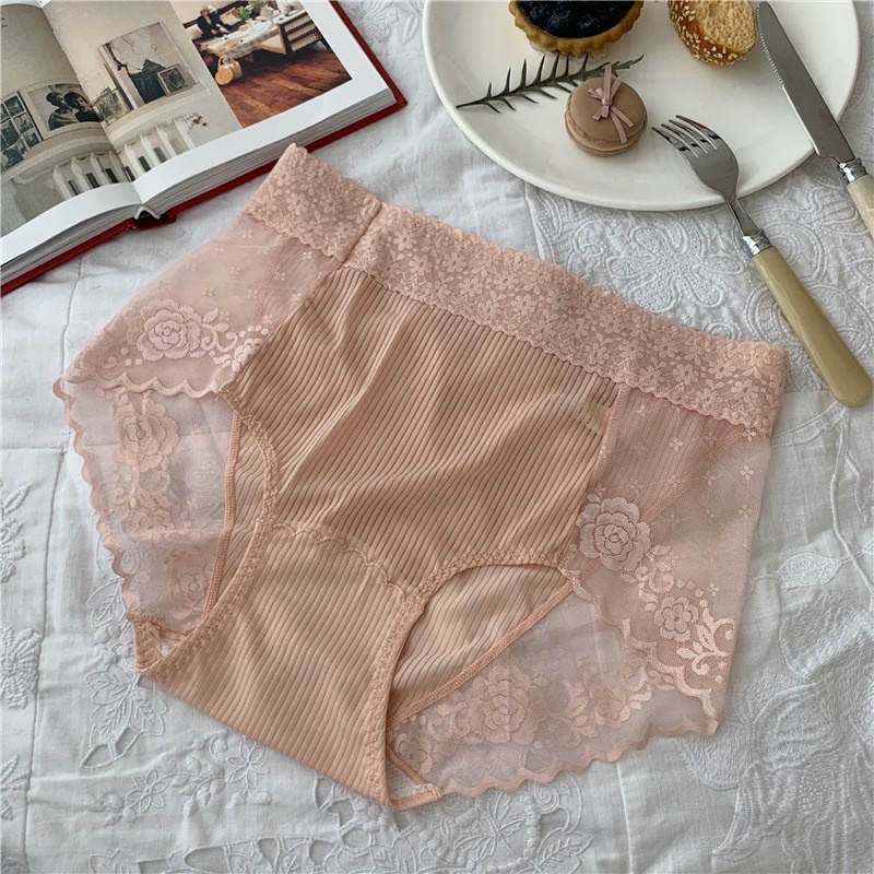 Quần lót Lưng Cao gen bụng Tăm lạnh , Quần lót ren cao Cấp Đáy 100% cotton kháng khuẩn