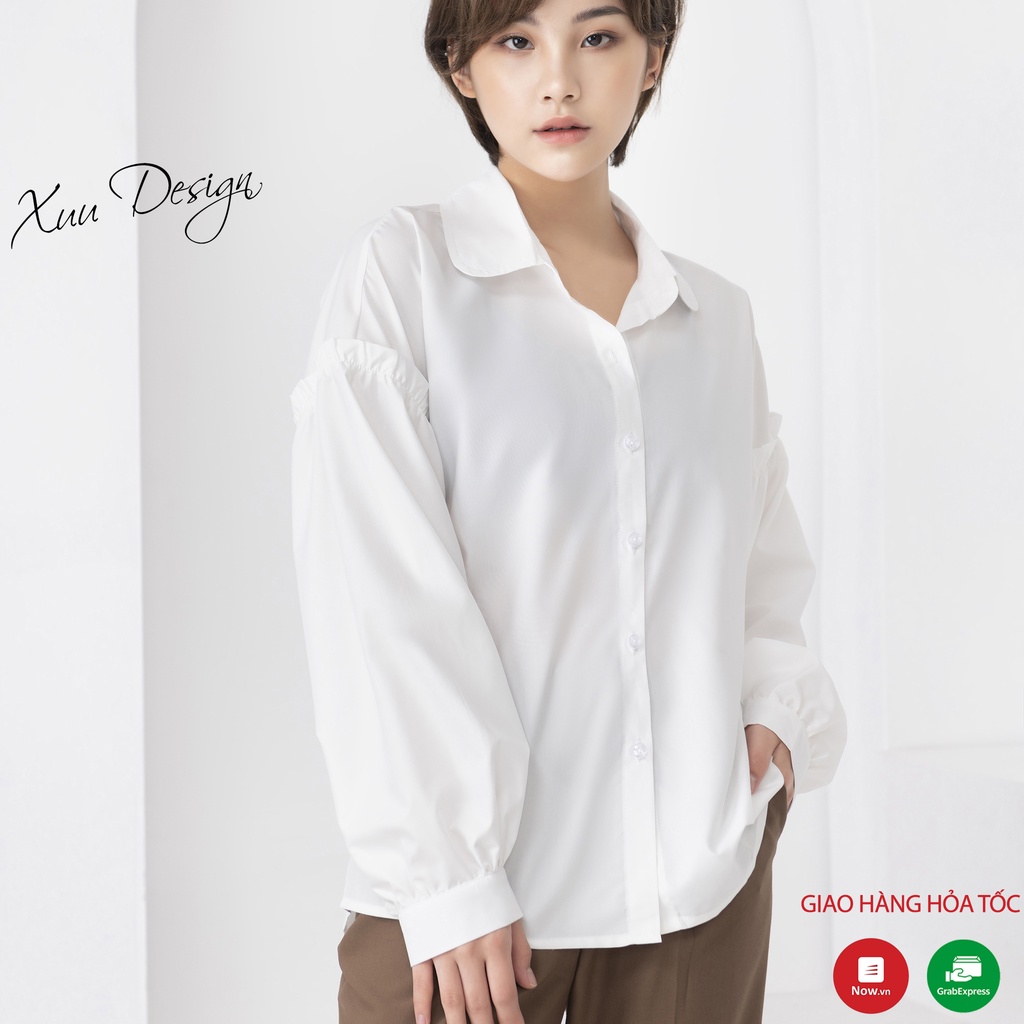 Áo sơ mi nữ công sở kiểu dài tay Xuu, tay áo nối bèo form rộng - SM13