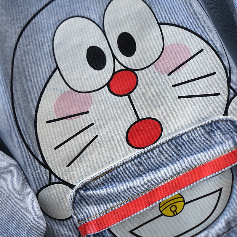 Áo khoác vải denim mỏng in hình Doraemon thời trang cho bé trai