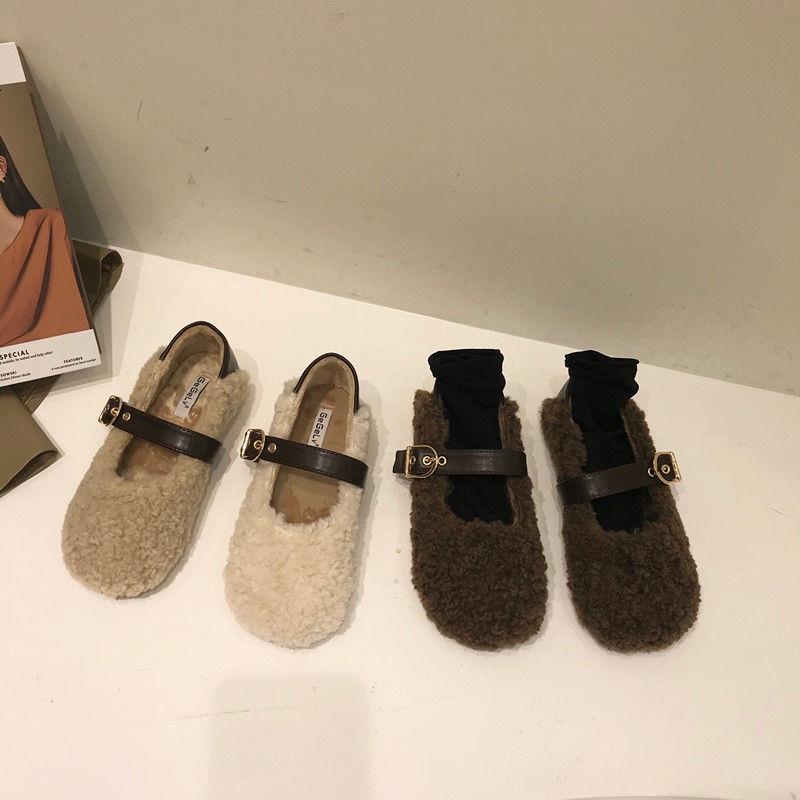 Giày Búp Bê Nữ Phủ Lông Thời Trang Hàn