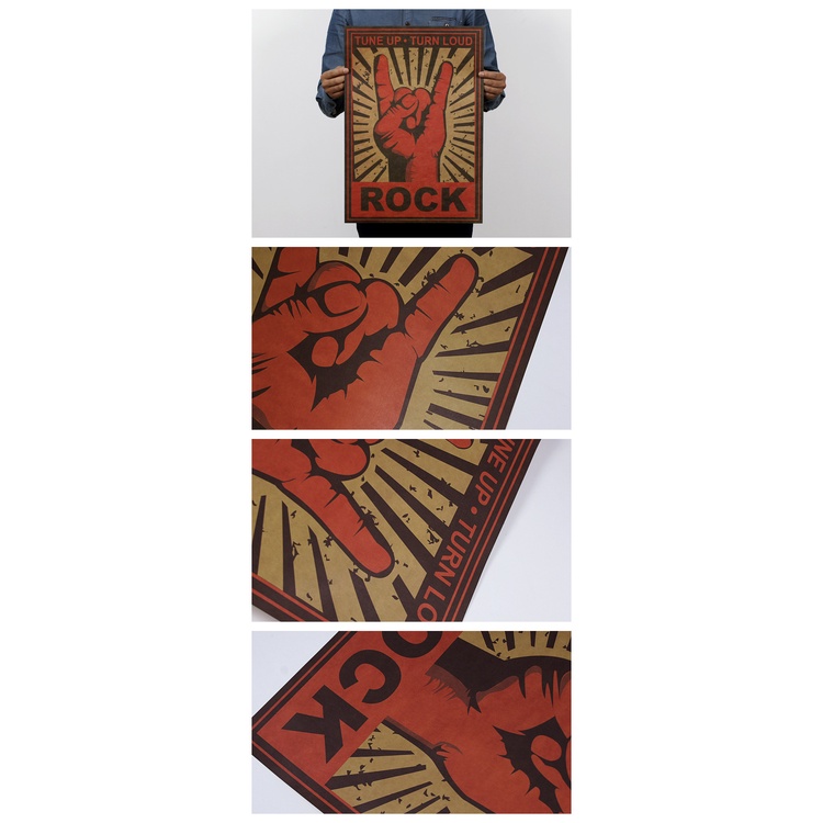 Áp phích 51x36cm in chữ Keep Rock And Roll! phong cách rock cá tính