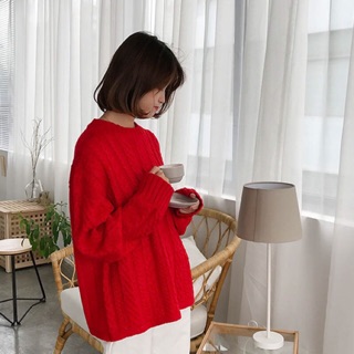 Áo Len đỏ be trắng đen vặn thừng order - hình thật shop chụp