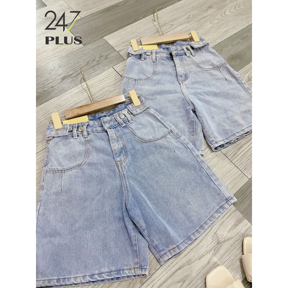 Quần short jean cạp cao có cúc điều chỉnh eo, quần đùi bò chất mềm mịn