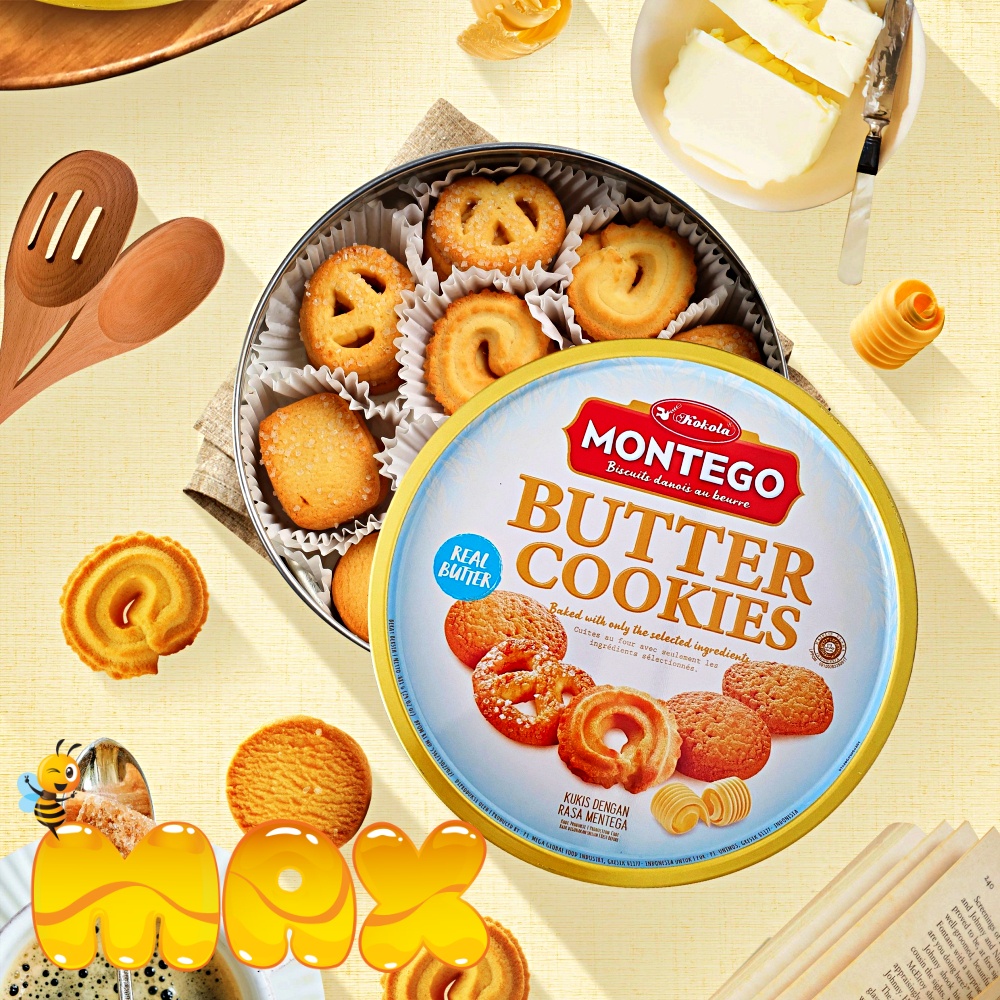 Bánh Quy Hộp Sắt Montego Bánh Quy Bơ Kokola Butter Cookies Mẫu Mới 340Gr Date Xa