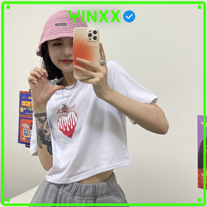 Áo Croptop nữ hình trái tim cá tính Yinxx, croptop form rộng CRT10