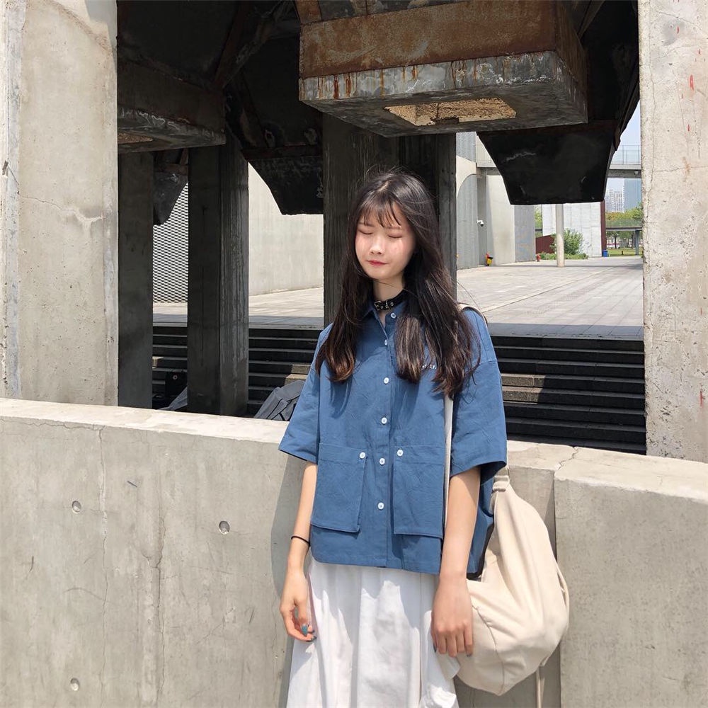 Áo Sơ Mi Ngắn Tay Màu Trơn Thời Trang Nữ Tính