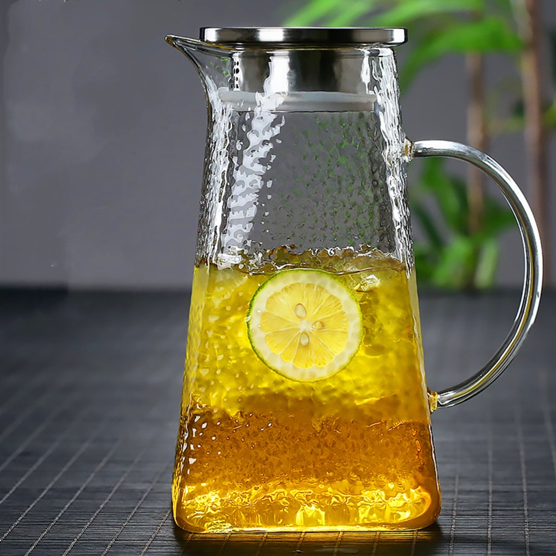 Bộ bình thủy tinh chịu nhiệt vân sần đáy vuông kiểu Nhật 1800ml, 1500ml kèm giá úp cốc và khay inox