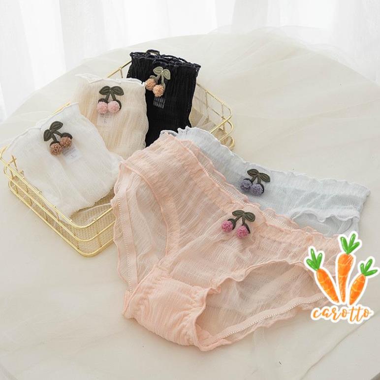 Quần Lót Nữ Voan Lưới Cao Cấp, Đính Nơ Cherry Xinh Xắn, Lưới Xuyên Thấu Ôm Bụng Nâng Vòng 3 Siêu Gợi Cảm - Carotto