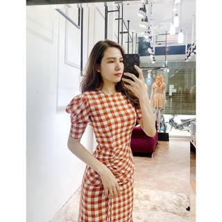 Váy kẻ cam đất