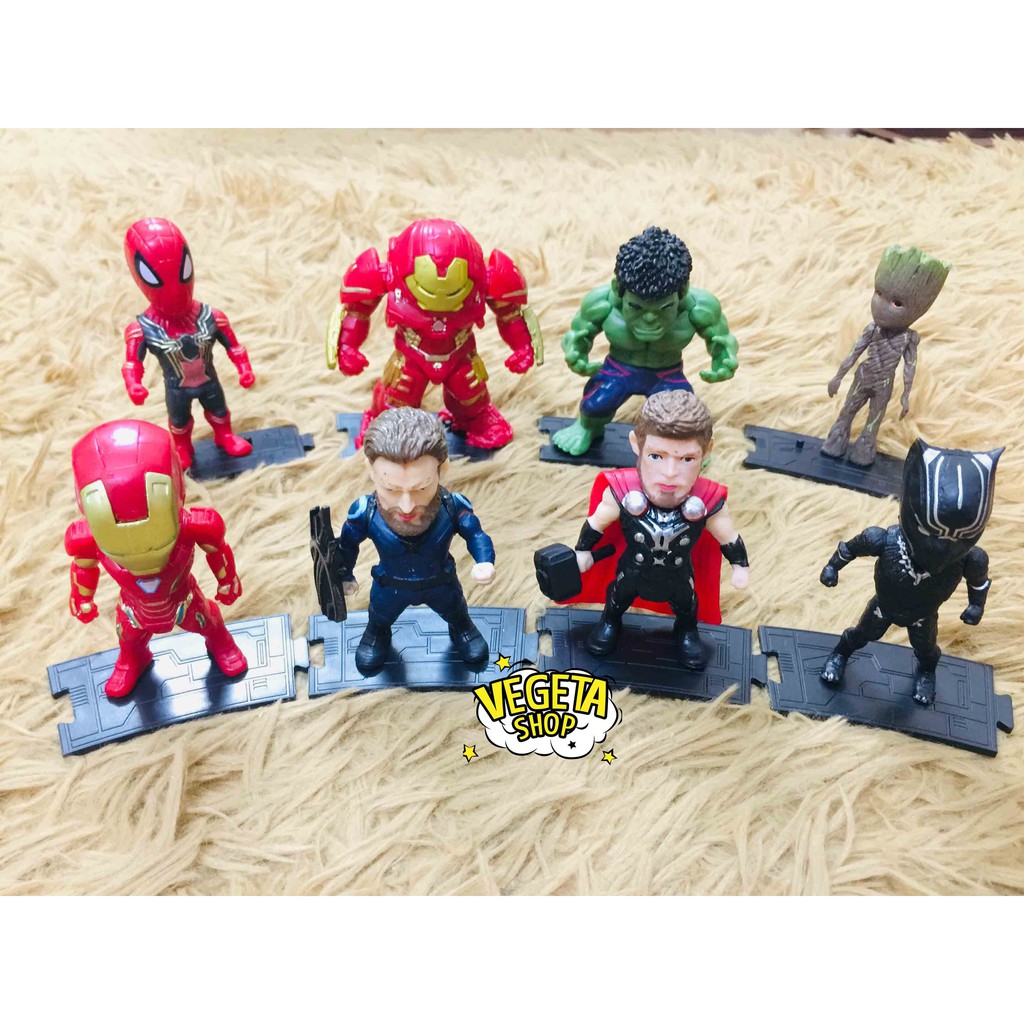 Mô hình Avengers Marvel - Trọn bộ 8 Biệt đội siêu anh hùng - Hulk Spider Iron Man Suit Captain Thor Wakanda Groot - 10cm