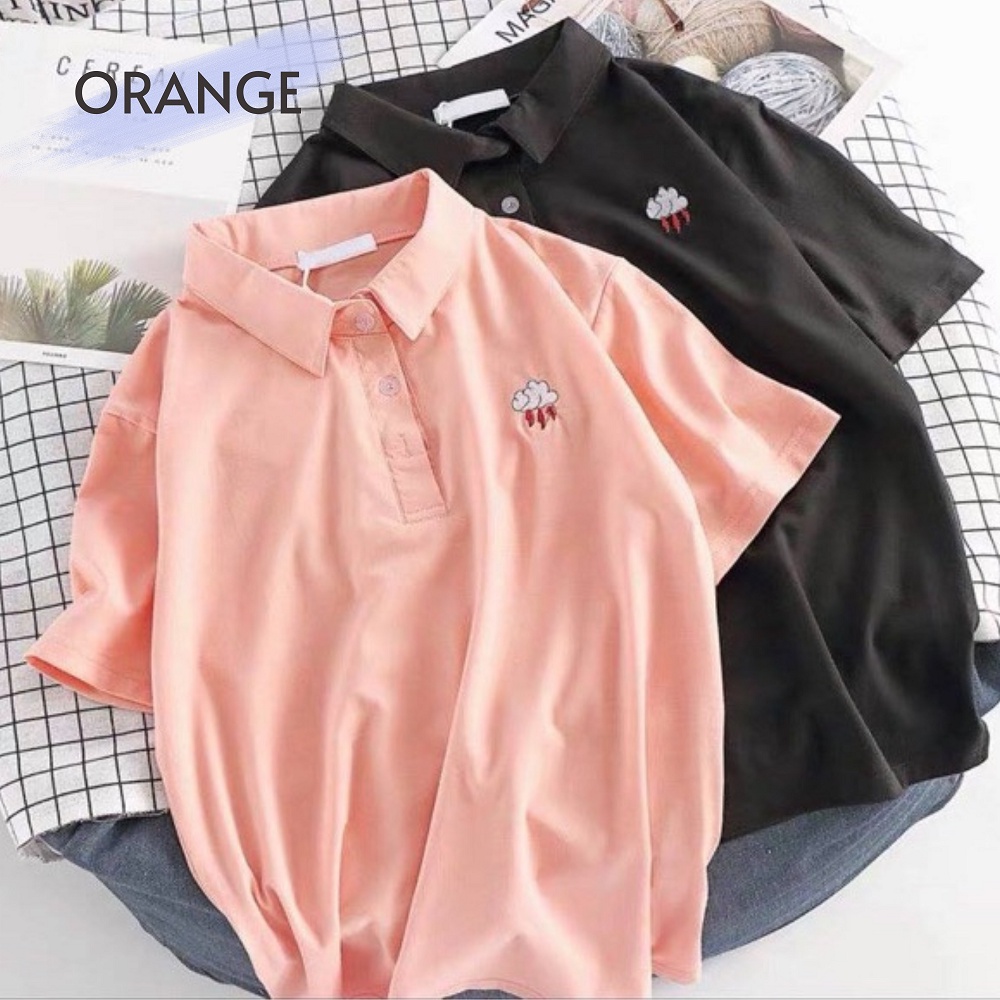Áo polo nam nữ có cổ trụ bẻ họa tiết thêu đám mây basic, vải cotton dày dặn form suông