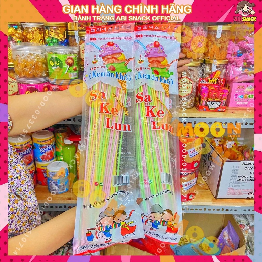 Kẹo tăm que lạnh siêu dài tận 1m sa ke lun thơm thơm vị béo kem ăn khô món ăn tuổi thơ gói to 500g